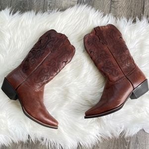 Justin cowgirl leather boots cowhide embroidery
